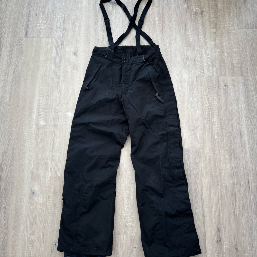 Patagonia Pants Mens 34 Black Snow Ski Suspenders Full Side Zip Overalls